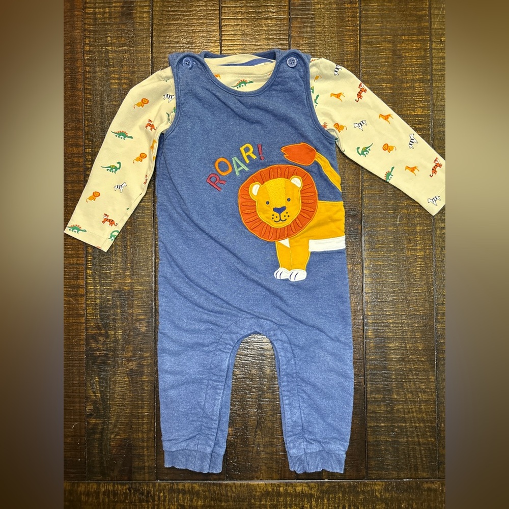 Jojo Maman Bébé Baby Boy Lion Roar Overalls & Long Sleeve Outfit (Size 12-18M)